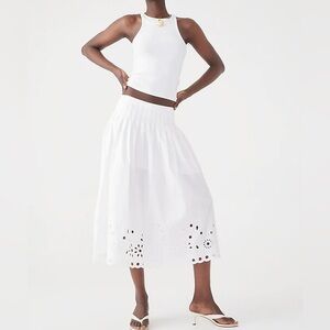 J. Crew Midi Skirt Size 4 White Eyelet Hem Pleated Floral Embroidery